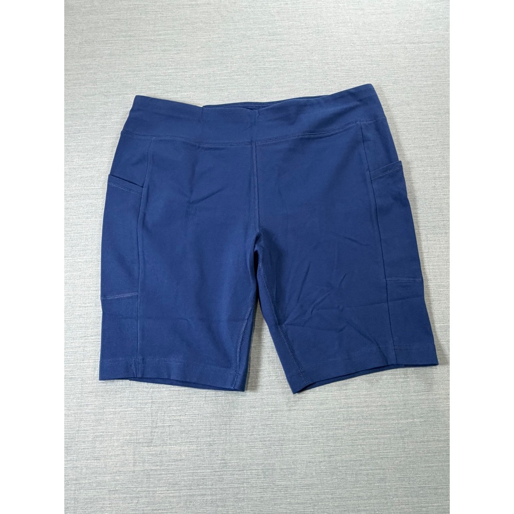 Terra & Sky Womens Plus 1X 16W-18W High Rise Bike Shorts with Pockets Blue